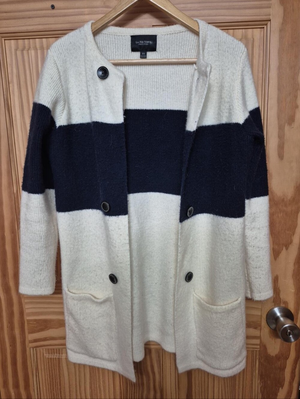 La Fée Verte Petites Color Block Cardigan Sweater XS Navy Cream